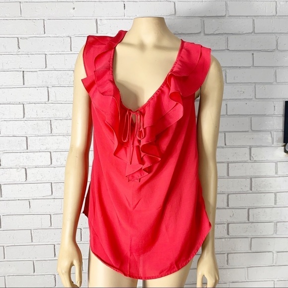 Mossimo Women's Top Red Sleeveless Ruffle Top - Picture 1 of 16